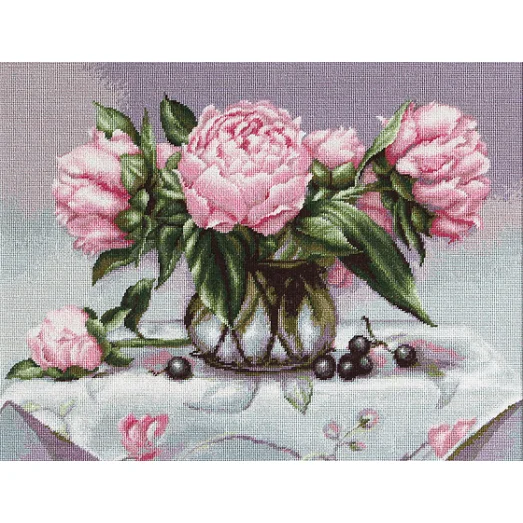G494 Ваза с пионами. Набор для вышивки нитками Luca-s