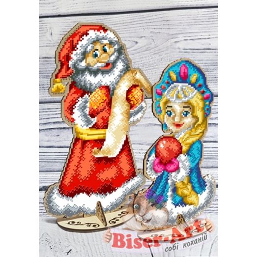 ВА-93040502 Дед Мороз и Снегурочка деревянные новогодние для вышивки бисером БисерАрт