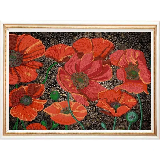 НИК-9486 Красные маки. Схема для вышивки бисером ТМ Конек