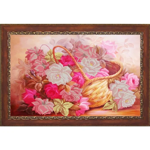 НИК-9723 Корзина с розами. Схема для вышивки бисером ТМ Конек