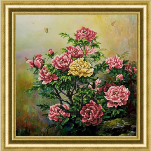 НИК-9827 Ароматные пионы. Схема для вышивки бисером ТМ Конек