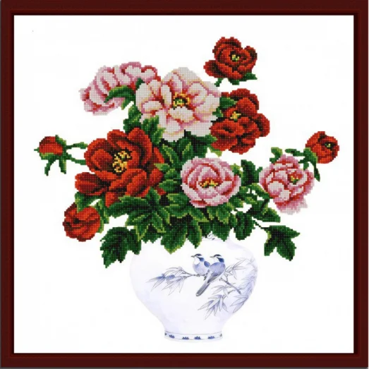 НИК-9862 Пионы в вазе. Схема для вышивки бисером ТМ Конек