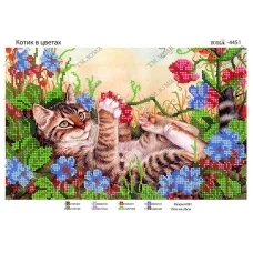 ЮМА-4451 Схема для вышивки бисером Котик в цветах