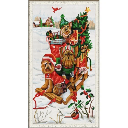 НИК-9977 Щенки в санках. Схема для вышивки бисером ТМ Конек