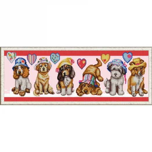 НИК-9980 Щенки в шляпах. Схема для вышивки бисером ТМ Конек