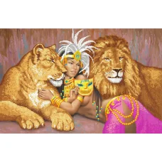 А-099(А2) Львы и девушка.Схема для вышивки бисером СвитАрт 