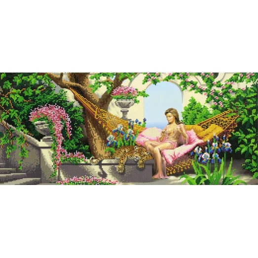 A-327 (17*55) Девушка и леопард. Схема для вышивки бисером СвитАрт