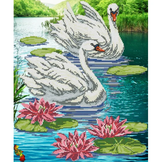 ФЧК-2026 Лебеди в кувшинковом пруду. Схема для вышивки бисером Феникс