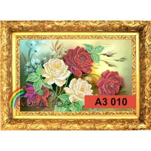 КЛВ-010 Красные и белые розы. Схема для вышивки бисером Кольорова