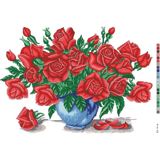 А3-14-006 Красные розы в вазе. Канва для вышивки нитками Вышиванка