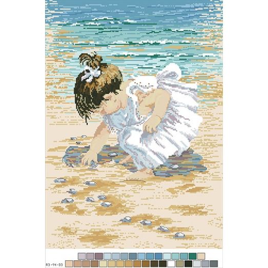 А3-14-033 Девочка на берегу. Канва для вышивки нитками Вышиванка