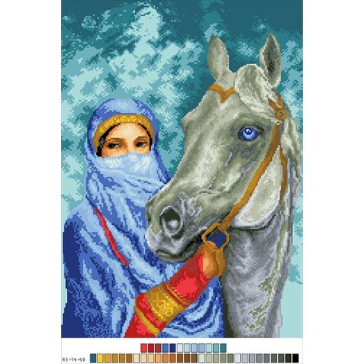 А3-14-058 Девушка с конем .Канва для вышивки нитками Вышиванка