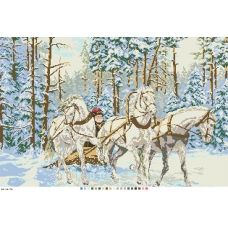 А3-14-074 Три белых коня. Канва для вышивки нитками Вышиванка