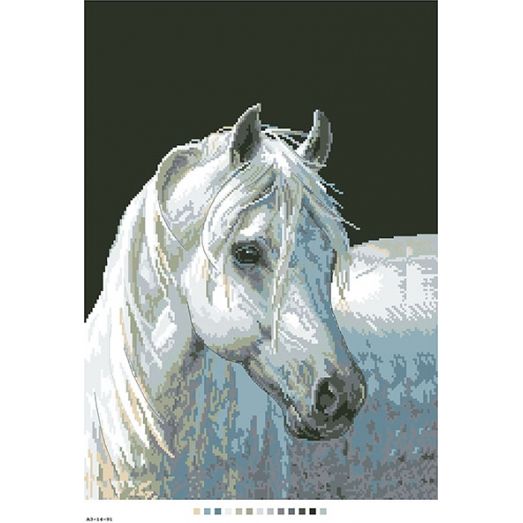 А3-14-091 Белый конь. Канва для вышивки нитками Вышиванка