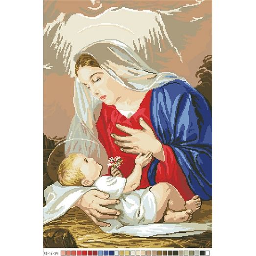 А3-16-039 Дева Мария с младенцем. Канва для вышивки нитками Вышиванка