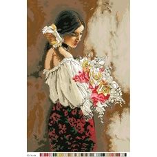 А3-16-064 Девушка с цветами. Канва для вышивки нитками Вышиванка
