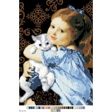 А3-16-073 Девочка с котенком. Канва для вышивки нитками Вышиванка