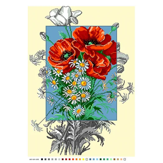 А3-16-103 Маки и ромашки. Канва для вышивки нитками Вышиванка