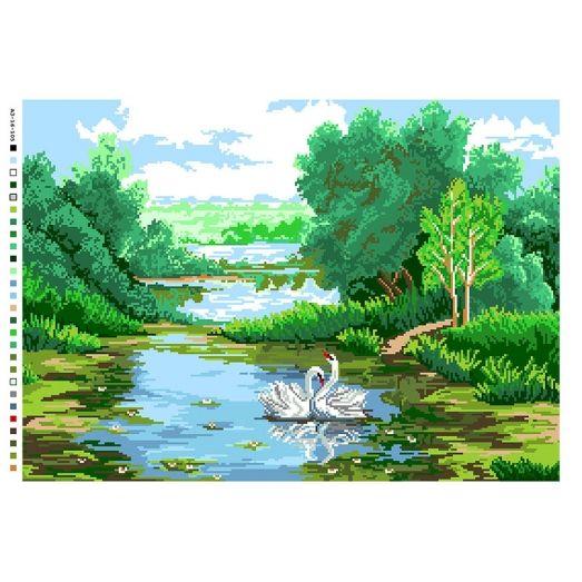 А3-16-105 Лебеди на озере. Канва для вышивки нитками  Вышиванка