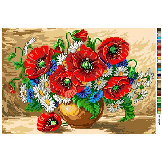 А3-16-106 Букет с маками. Канва для вышивки нитками Вышиванка