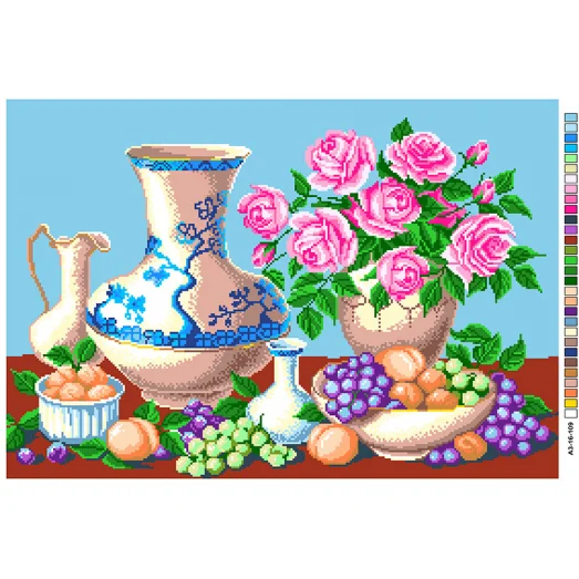 А3-16-109 Сервиз с цветами. Канва для вышивки нитками Вышиванка