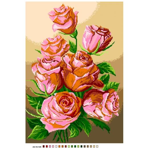 А3-16-125 Розовые розы. Канва для вышивки нитками Вышиванка