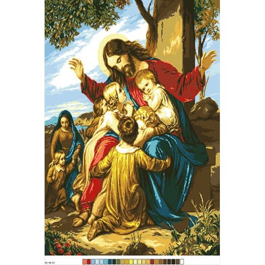 А3-18-037 Иисус и дети. Канва для вышивки нитками Вышиванка