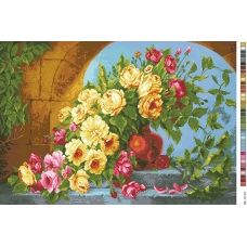А3-18-052 Розы в вазоне. Канва для вышивки нитками Вышиванка