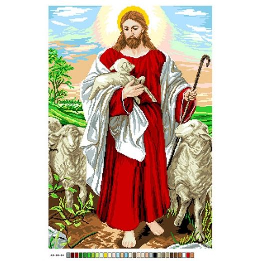 А3-18-084 Иисус с овечкой. Канва для вышивки нитками Вышиванка