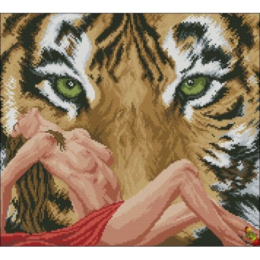 ФПК-3189 Девушка с тигром. Схема для вышивки бисером Феникс