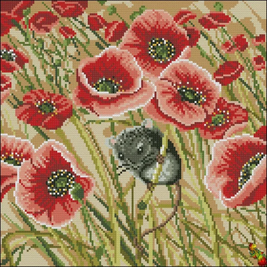 ФПК-3305 Мышка в маках. Схема для вышивки бисером Феникс