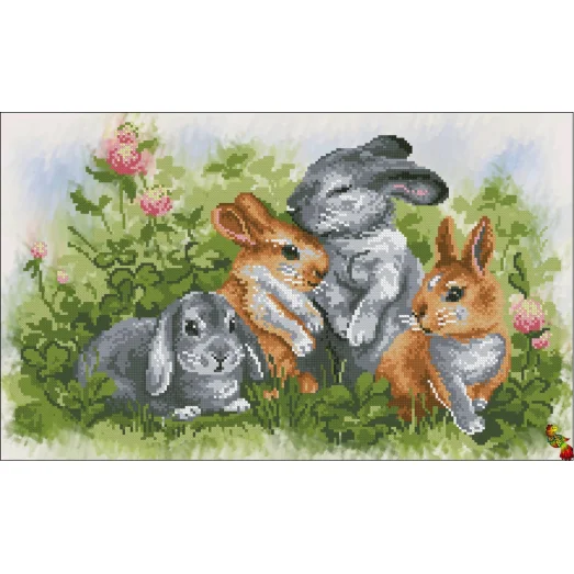 ФЧК-3360 Семья кроликов в душистом клевере. Схема для вышивки бисером Феникс