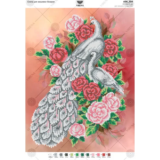 А3Н_334 Павлины в розах. Схема для вышивки бисером TM Virena