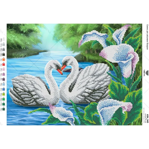 А3Н_343 Пара лебедей. Схема для вышивки бисером ТМ Virena