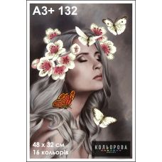 КЛВ-132 (А3+) Девушка с бабочками. Схема для вышивки бисером Кольорова