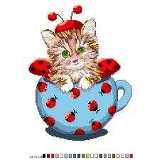 А4-16-106 Котёнок в чашке. Канва для вышивки бисером Вышиванка