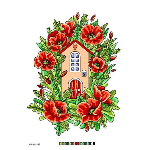 А4-16-167 Цветочный домик. Схема на канве ТМ Вишиванка