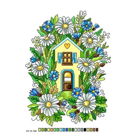 А4-16-168 Цветочный домик. Схема на канве ТМ Вишиванка