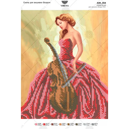 А4Н_434 Девушка в красном и виолончель. Схема для вышивки бисером TM Virena