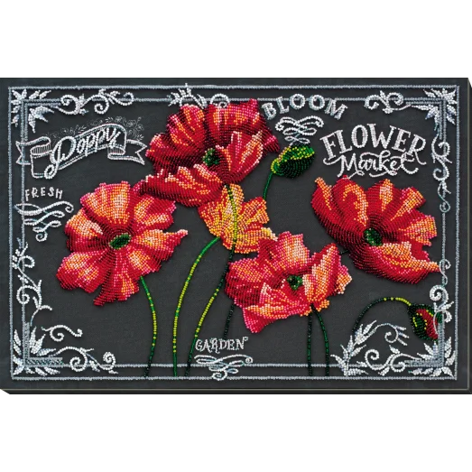 АВ-804 Бархатные маки Набор для вышивки бисером на художественном холсте. Абрис Арт