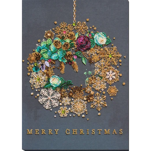 АВ-828 Новогодний венок. Набор для вышивки бисером на художественном холсте. Абрис Арт