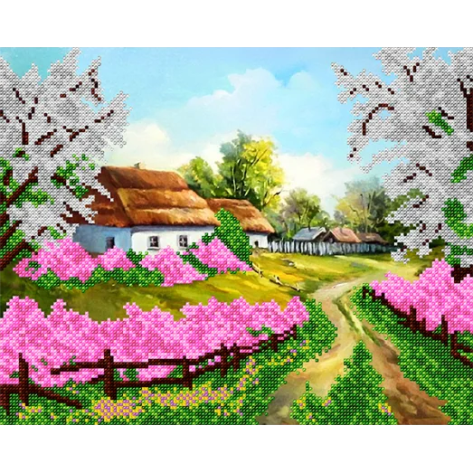 АК3-144 Садок вишневий біля хати.... Схема для вышивки бисером А-Строчка