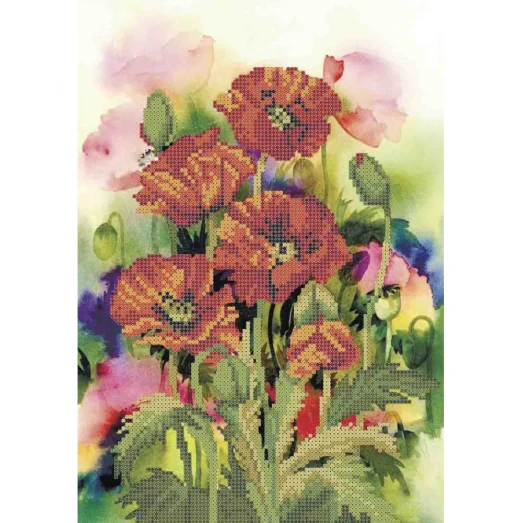 А4-К-833 Акварельные маки. Схема для вышивки бисером ТМ Acorns