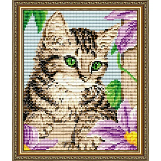 АТ5554 Котенок в клематисах. Набор для рисования камнями. Арт Солло