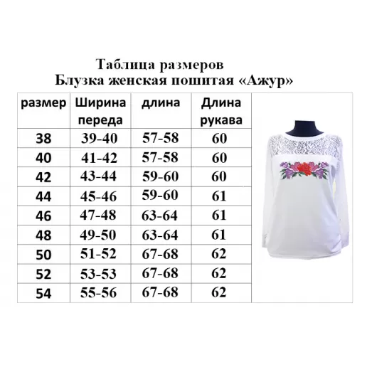 БЖА-036 Блузка женская пошитая Ажур для вышивки. ТМ Красуня