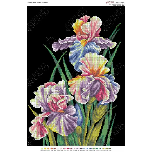 А2Н_021 БК-2046 Ирисы на черном. Схема для вышивки бисером ТМ Virena