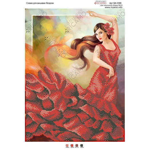А3Н_146 БК-3399 Девушка в красном. Схема для вышивки бисером ТМ Virena