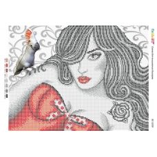 БС-3239 Девушка с попугаем. Схема для вышивки бисером. Сяйво БСР 