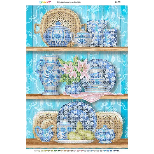 БС-2084 Гжель (голубой фон). Схема для вышивки бисером ТМ Сяйво