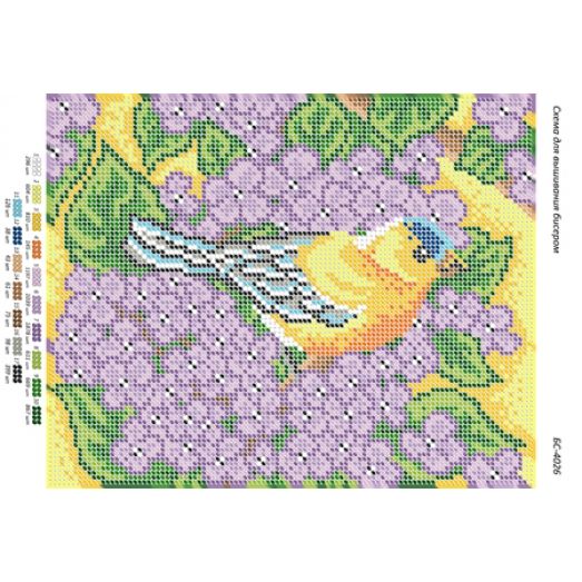 БС-4026 Птичка в цветах. Схема для вышивки бисером ТМ Сяйво
